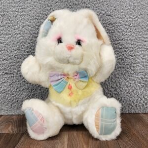 Vintage Fairview White Plush‎ Easter Bunny Rabbit Pastel Plaid Bowtie 12 Inch